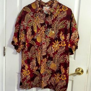 Pineapple Moon Burgundy Tropical Hawaiian Pineapple Print Button Down Shirt L